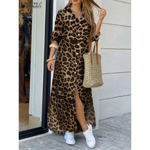 Vestido Longo Camisaria Estampa Animal Print com Fenda Frontal – Estilo e Conforto em Uma Única Peça