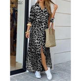 Vestido Longo Camisaria Estampa Animal Print com Fenda Frontal – Estilo e Conforto em Uma Única Peça