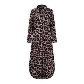 Vestido Longo Camisaria Estampa Animal Print com Fenda Frontal – Estilo e Conforto em Uma Única Peça