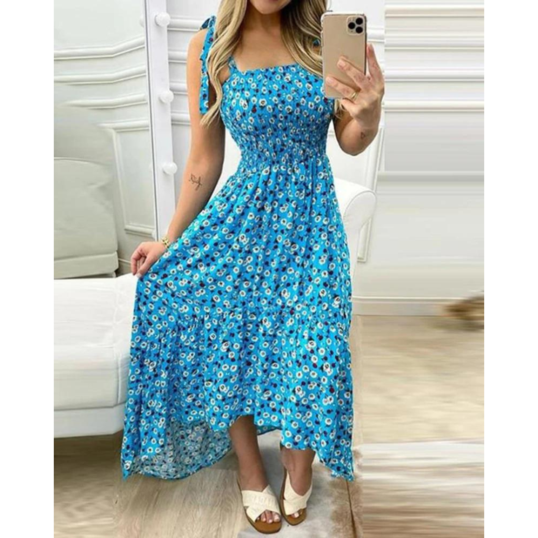 Vestido Longo com Alças Laço e Estampa Floral – Conforto e Charme para Todas as Ocasiões