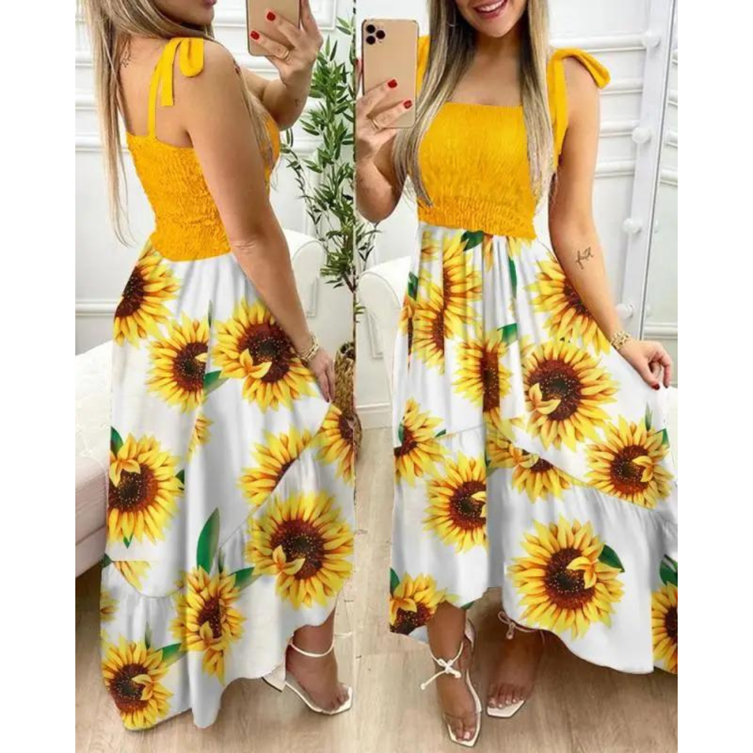 Vestido Longo com Alças Laço e Estampa Floral – Conforto e Charme para Todas as Ocasiões