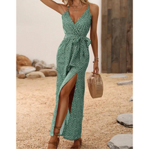Vestido Longo Feminino com Fenda Frontal Estampa Poá em Tecido Leve – Le Vie