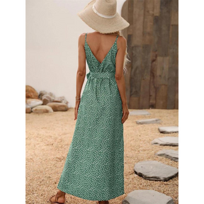 Vestido Longo Feminino com Fenda Frontal Estampa Poá em Tecido Leve – Le Vie