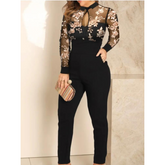 Macacão Feminino Preto com Manga Longa em Tule Bordado – Elegância e Sofisticação para Ocasiões Especiais