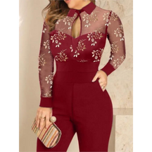 Macacão Feminino Preto com Manga Longa em Tule Bordado – Elegância e Sofisticação para Ocasiões Especiais