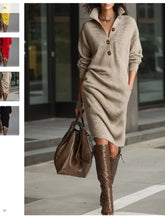 Vestido Feminino Casual de Malha com Botão e Lapela - Manga Longa, Bolsos e Modelagem Solta - Le Vie