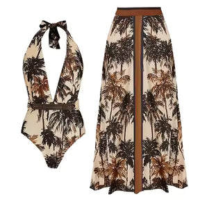 Maiô Feminino Floral Uma Peça Estilo Retrô com Decote V Profundo