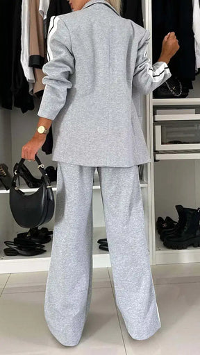Conjunto Feminino de Blazer Alongado e Calça Reta Esportiva em Malha Estruturada Premium – Le Vie
