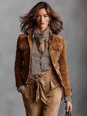 Jaqueta Feminina Casual Vintage de Botões com Colarinho - Manga Longa - Outono e Moda Retro - Le Vie