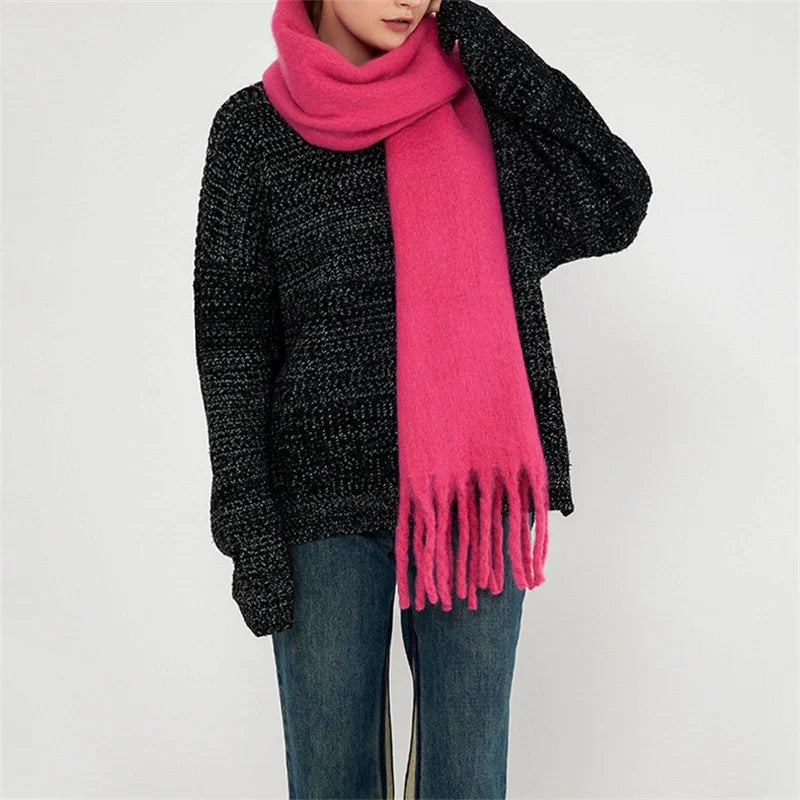 Lenço Feminino de Luxo em Caxemira Engrossada com Borlas Clássico Xale Macio para Outono e Inverno – Le Vie