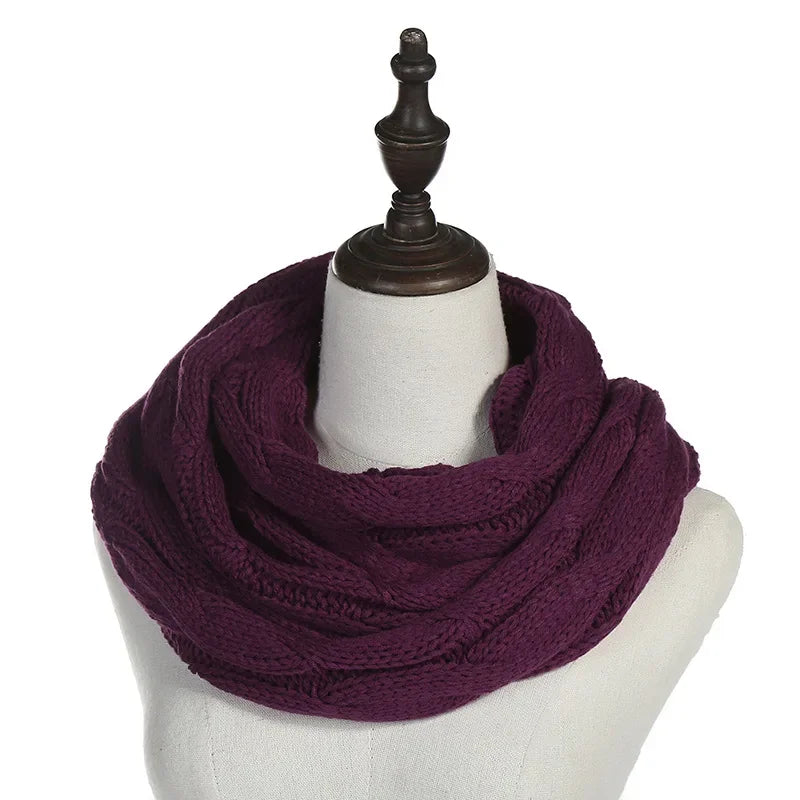 Cachecol Feminino Infinito de Tricô em Lã com Cabo Snood Gola Circular Cor Sólida para Inverno – Le Vie