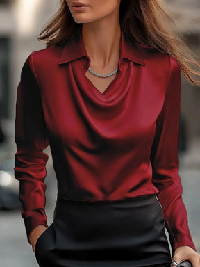 Camisa Feminina Elegante Francesa de Cetim com Botões e Manga Longa para Uso Casual e Escritório – Le Vie