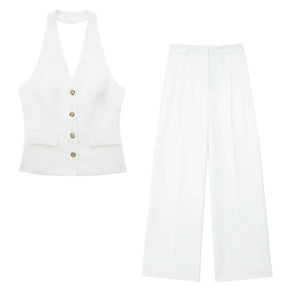 Conjunto Feminino Alfaiataria Colete Blazer Sem Mangas e Calça Pantalona em Tecido Premium – Le Vie