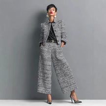 Conjunto Feminino de Jaqueta Curta e Calça Pantalona em Tecido Tweed Premium – Le Vie