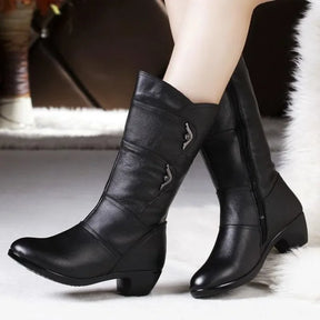 Bota Feminina Cano Médio Antiderrapante em Couro Sintético Rosewood – Le Vie