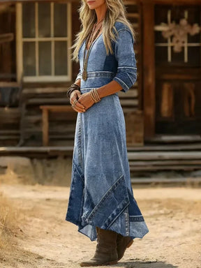 Vestido Longo Feminino Degradê com Decote V em Tecido Premium – Le Vie