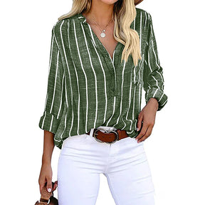 Camisa Feminina Listrada Manga Longa – Estilo Casual e Conforto