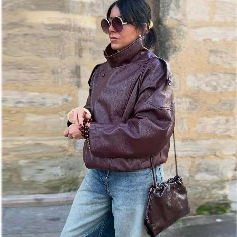 Jaqueta Bomber Feminina de Couro Falso - Blusão Quente para Inverno - Le Vie