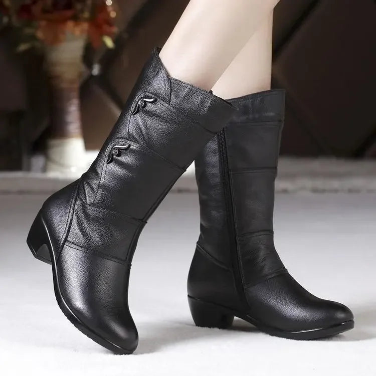 Bota Feminina Cano Médio Antiderrapante em Couro Sintético Rosewood – Le Vie