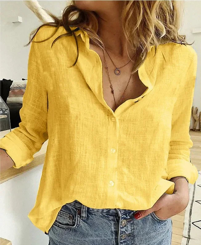 Blusa Feminina Vintage de Manga Longa em Linho e Algodão Premium para Primavera e Outono – Le Vie