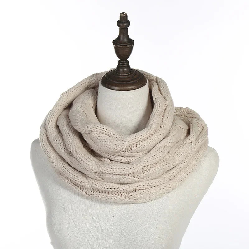 Cachecol Feminino Infinito de Tricô em Lã com Cabo Snood Gola Circular Cor Sólida para Inverno – Le Vie