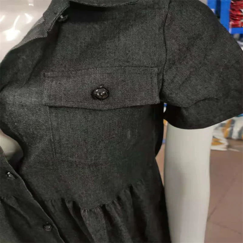 Vestido Chemise Feminino Jeans Midi com Botões e Saia Evasê em Jeans Premium – Le Vie
