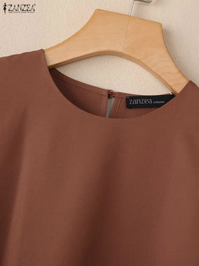 Blusa Feminina Elegante de Manga Lanterna 3/4 em Tecido Sólido para Escritório e Uso Casual Primavera Verão – Le Vie