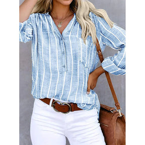 Camisa Feminina Listrada Manga Longa – Estilo Casual e Conforto