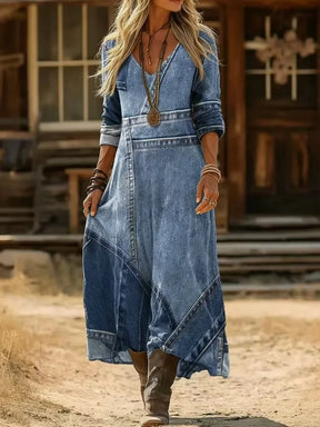 Vestido Longo Feminino Degradê com Decote V em Tecido Premium – Le Vie