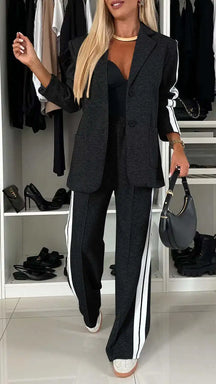 Conjunto Feminino de Blazer Alongado e Calça Reta Esportiva em Malha Estruturada Premium – Le Vie