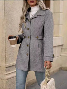 Blazer Feminino de Lã Comprimento Médio com Lapela e Botões Ajustáveis – Outono Inverno Le Vie