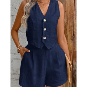 Conjunto Feminino de Colete e Shorts em Linho com Algodão Premium – Le Vie