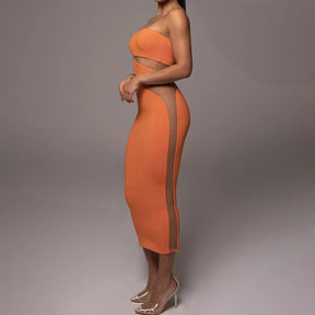Vestido Laranja Strappy Bandagem com Recortes – Modelagem Justa Feminino