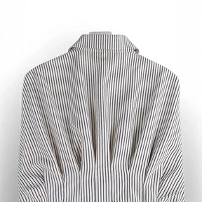 Blusa Feminina Listrada Estilo Coreano com Manga Batwing Curta e Lapela para Escritório e Verão – Le Vie