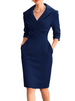 Vestido Feminino Elegante Slimming de Manga Longa com Decote em V e Cintura Alta em Poliéster Premium – Le Vie