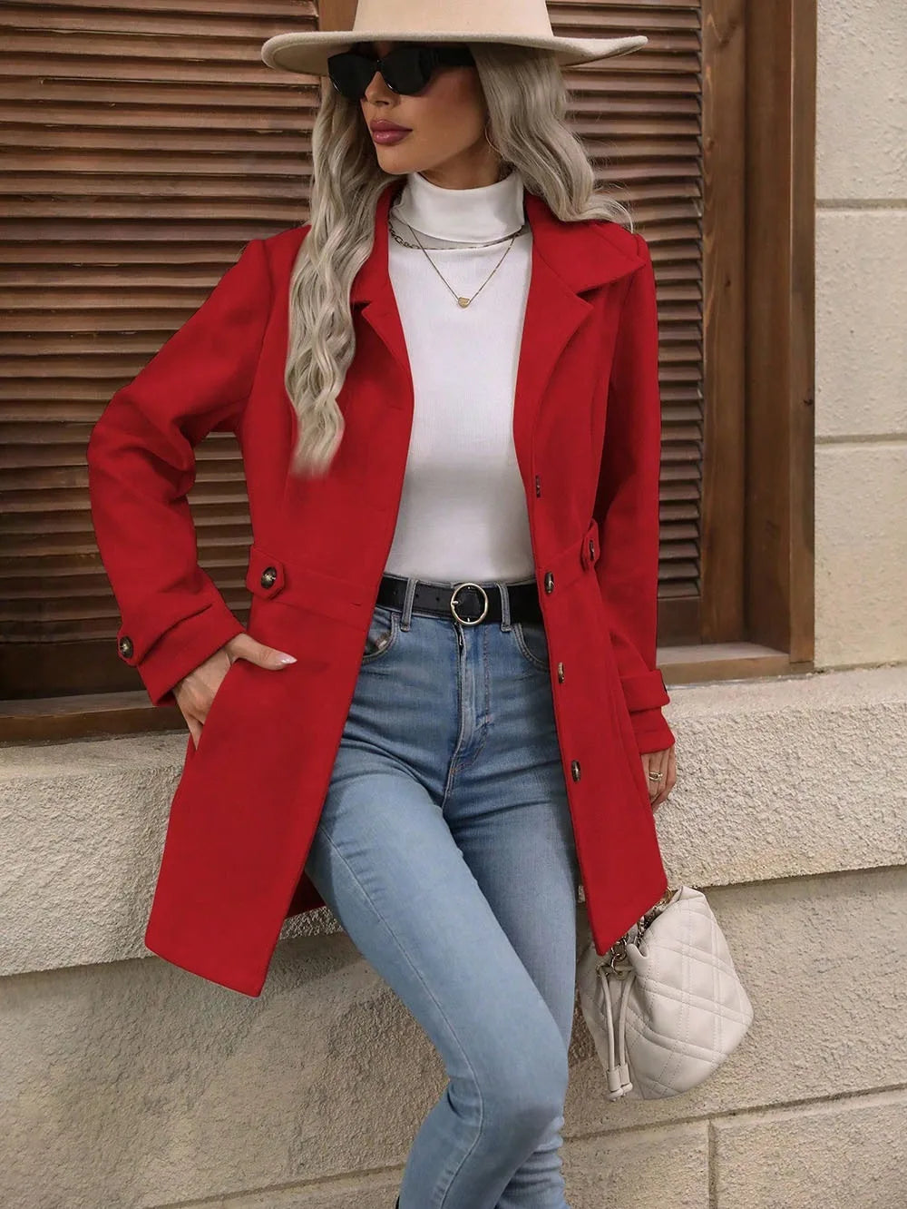 Blazer Feminino de Lã Comprimento Médio com Lapela e Botões Ajustáveis – Outono Inverno Le Vie