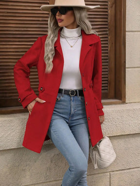 Blazer Feminino de Lã Comprimento Médio com Lapela e Botões Ajustáveis – Outono Inverno Le Vie