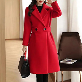 Sobretudo Feminino Elegante de Comprimento Médio com Cinto e Fecho de Botão - Gola Virada para Baixo - Outono/Inverno - Le Vie
