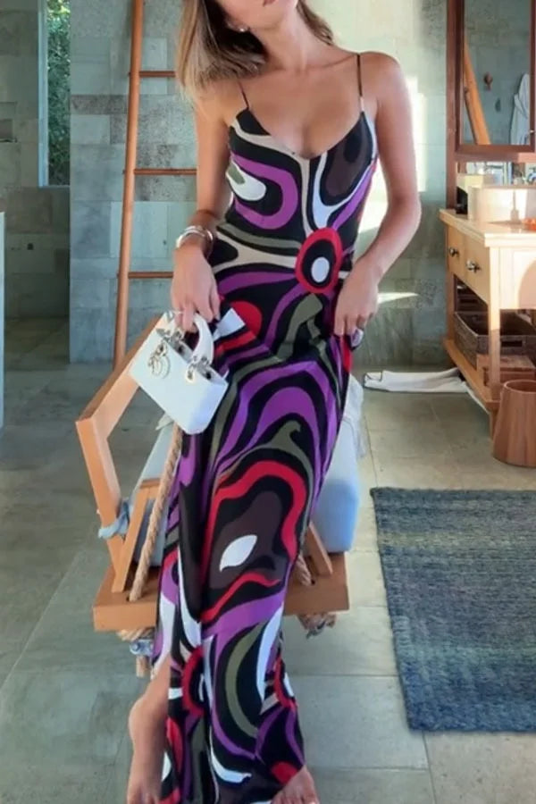 Vestido Longo Feminino Estampado com Fenda Lateral em Tecido Leve Premium – Le Vie