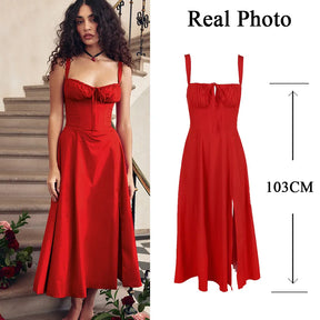 Vestido Midi Feminino com Busto Estruturado e Fenda em Tecido Leve – Le Vie