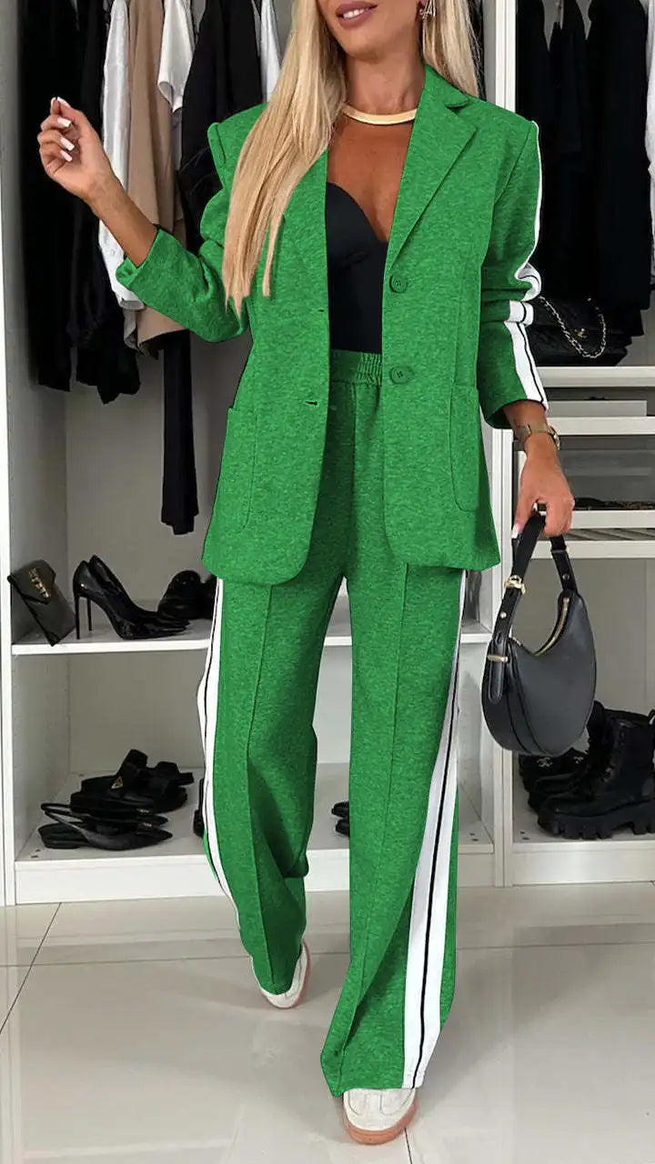 Conjunto Feminino de Blazer Alongado e Calça Reta Esportiva em Malha Estruturada Premium – Le Vie