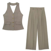 Conjunto Feminino Alfaiataria Colete Blazer Sem Mangas e Calça Pantalona em Tecido Premium – Le Vie