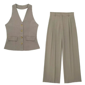 Conjunto Feminino Alfaiataria Colete Blazer Sem Mangas e Calça Pantalona em Tecido Premium – Le Vie