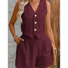 Conjunto Feminino de Colete e Shorts em Linho com Algodão Premium – Le Vie