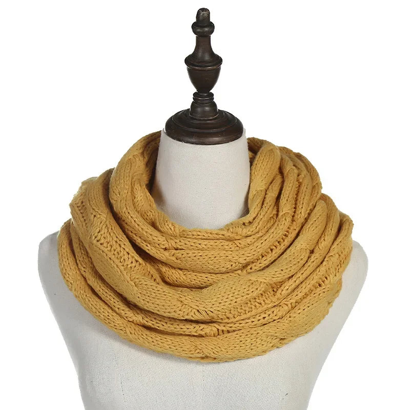 Cachecol Feminino Infinito de Tricô em Lã com Cabo Snood Gola Circular Cor Sólida para Inverno – Le Vie