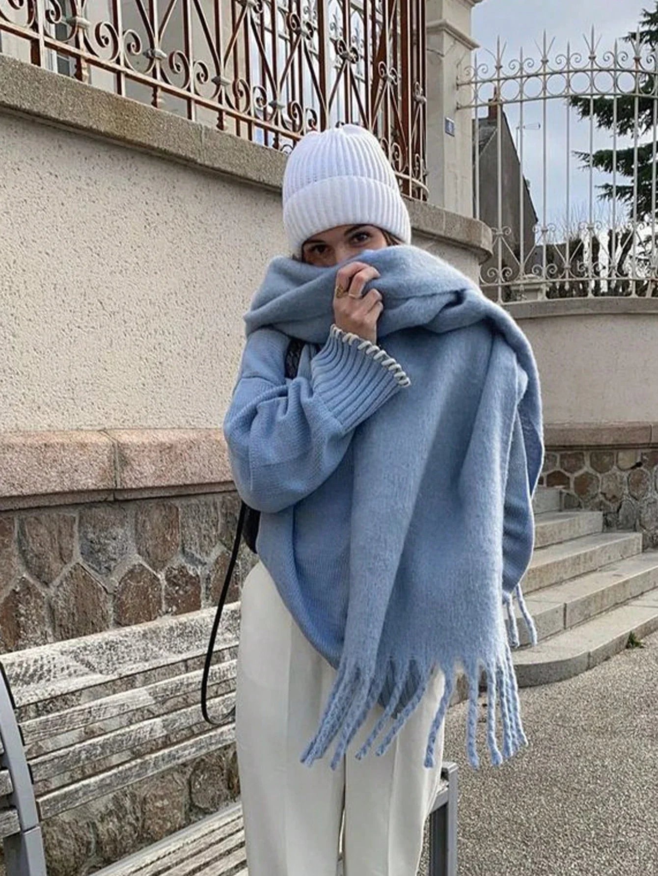 Lenço Feminino de Luxo em Caxemira Engrossada com Borlas Clássico Xale Macio para Outono e Inverno – Le Vie