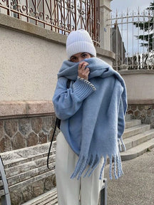 Lenço Feminino de Luxo em Caxemira Engrossada com Borlas Clássico Xale Macio para Outono e Inverno – Le Vie