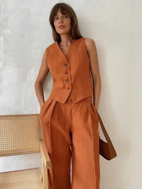 Conjunto Feminino de Colete e Calça em Linho com Algodão Premium – Le Vie