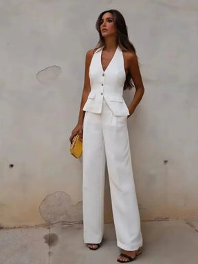 Conjunto Feminino Alfaiataria Colete Blazer Sem Mangas e Calça Pantalona em Tecido Premium – Le Vie