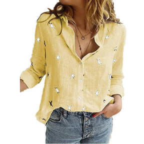 Blusa Feminina Vintage de Manga Longa em Linho e Algodão Premium para Primavera e Outono – Le Vie